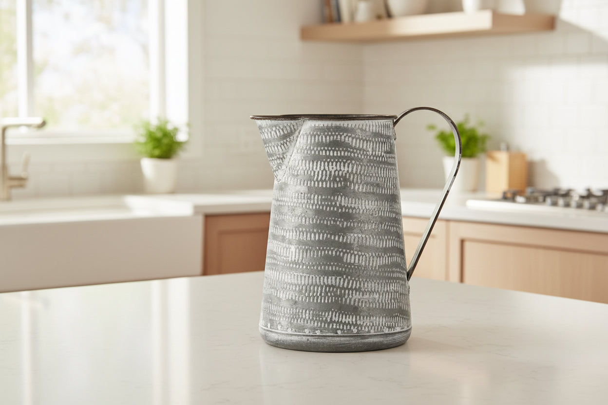 Serena Grey/White Textured Metal Jug - Small 8"
