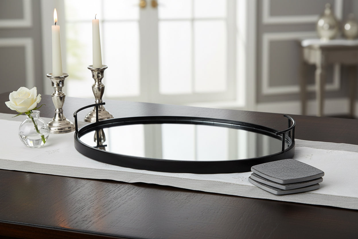 ANSEL MIRRORED OVAL SERVING TRAY