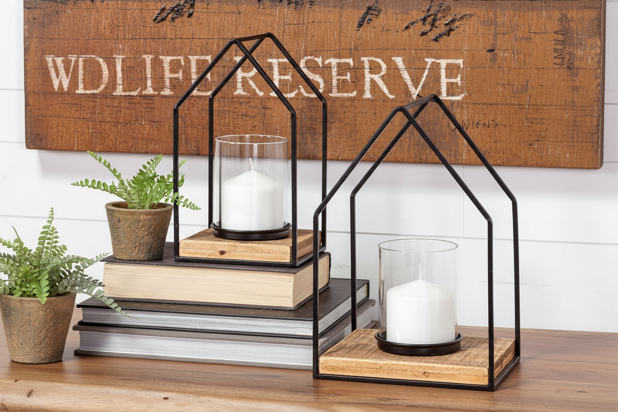 Leopold Black Metal & Wood Table Candle Holders