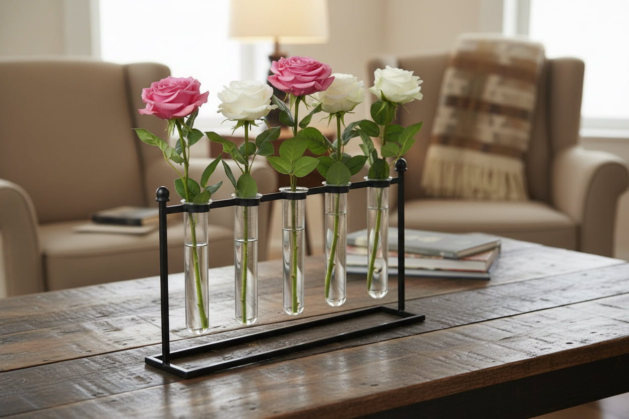 Bunsen Black Metal Five Glass Test Tube Vase