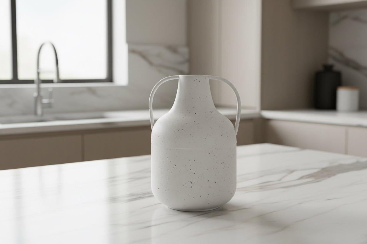 Treva Tall White/Black Speckles Metal Vase