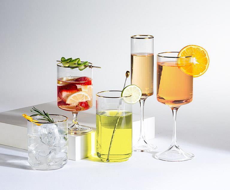 Tight Vertical Optic Glassware w/ Gold - Set of 4