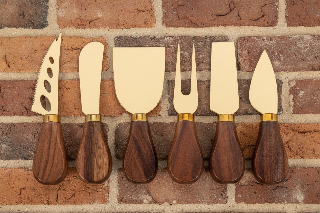 Walnut Handled Cheese Knives Gold