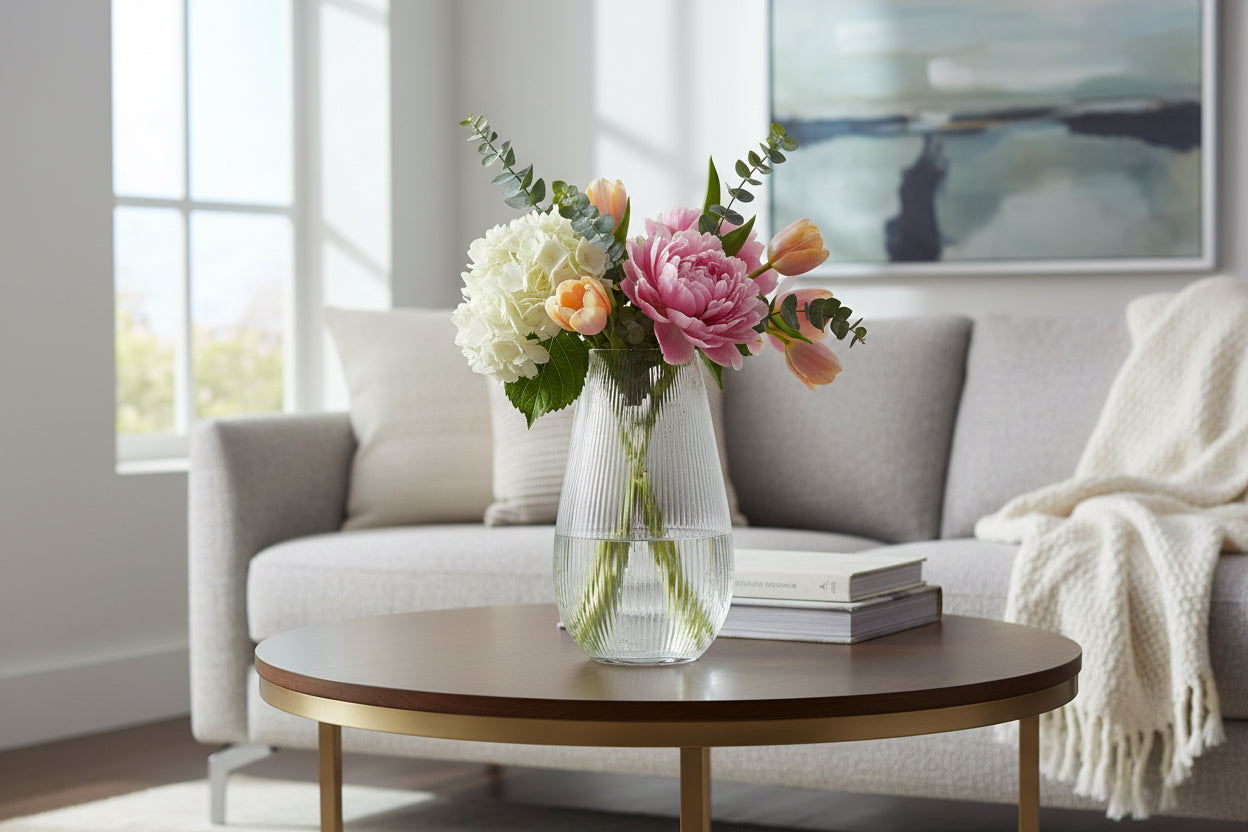 Lg Narrow Optic Wide Bottom Vase 10"H
