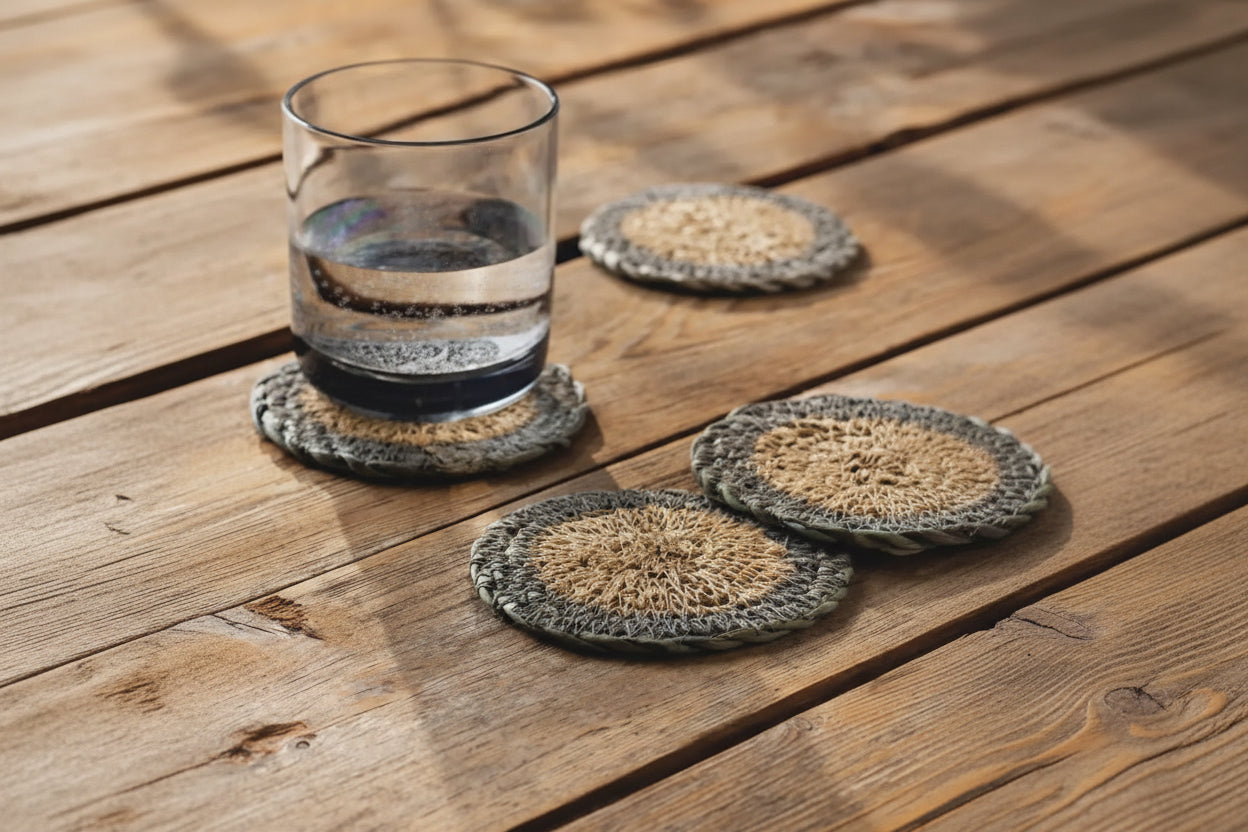 Blue Border Seagrass Coasters Set of 4