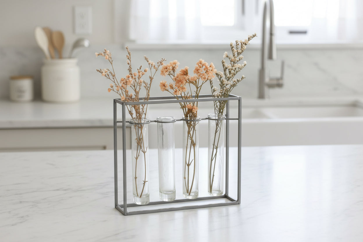 Metal Frame w/ 4 Tube Vases