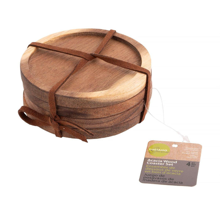 4 PIECE ACACIA WOOD COASTER SET