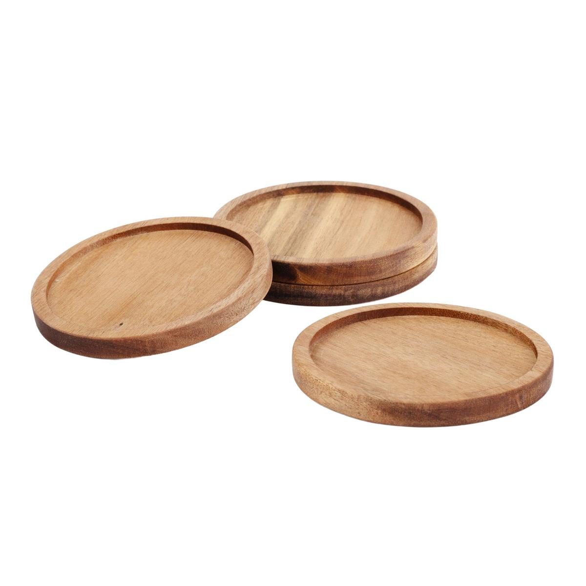 4 PIECE ACACIA WOOD COASTER SET