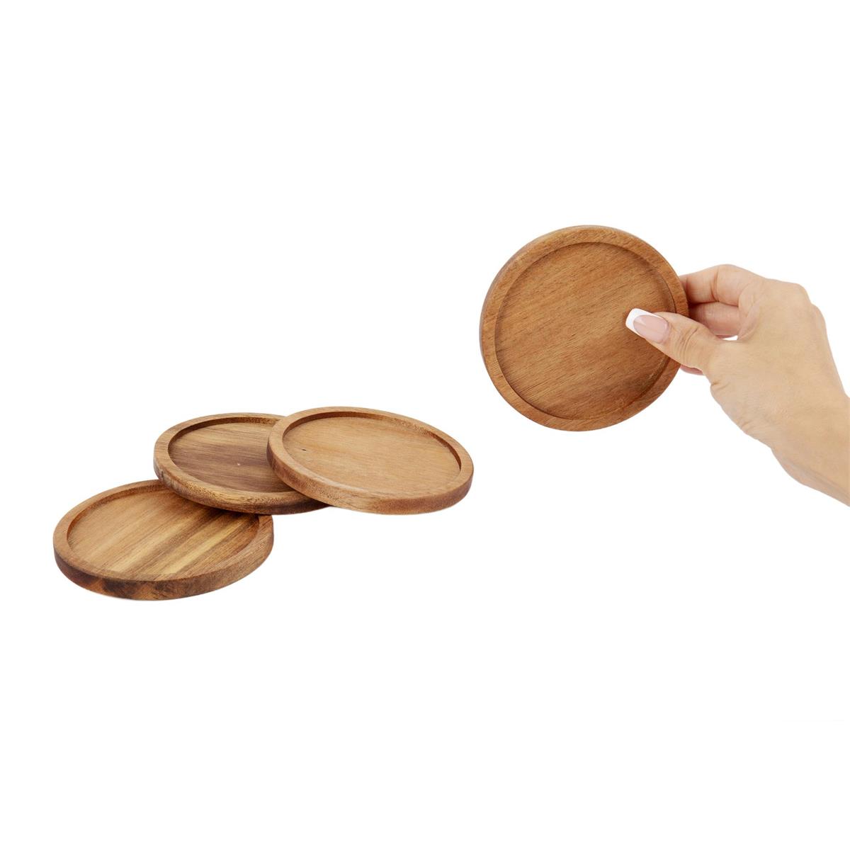 4 PIECE ACACIA WOOD COASTER SET