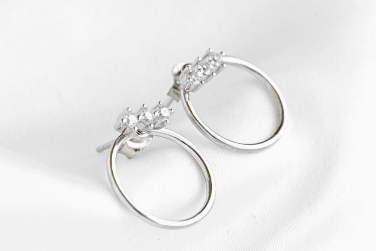 Sterling Silver Front Back Circle Ear Jacket - Cz Earrings Silver