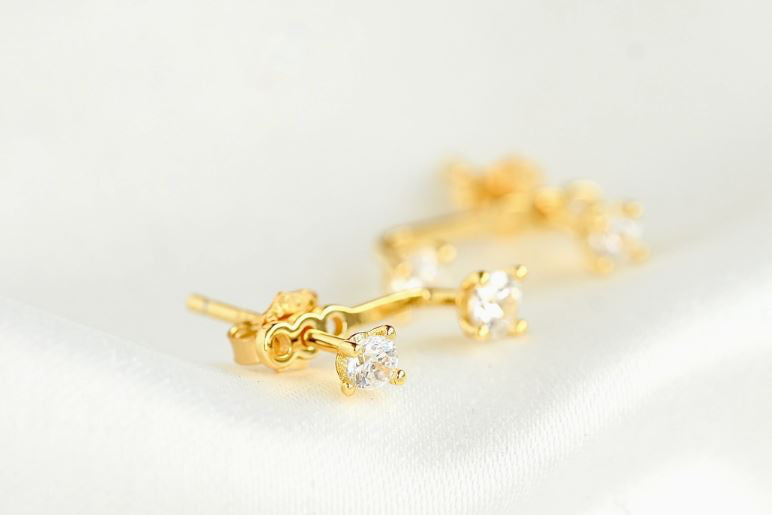 Sterling Silver Front Back Circle Ear Jacket - Cz Earrings Gold Plated