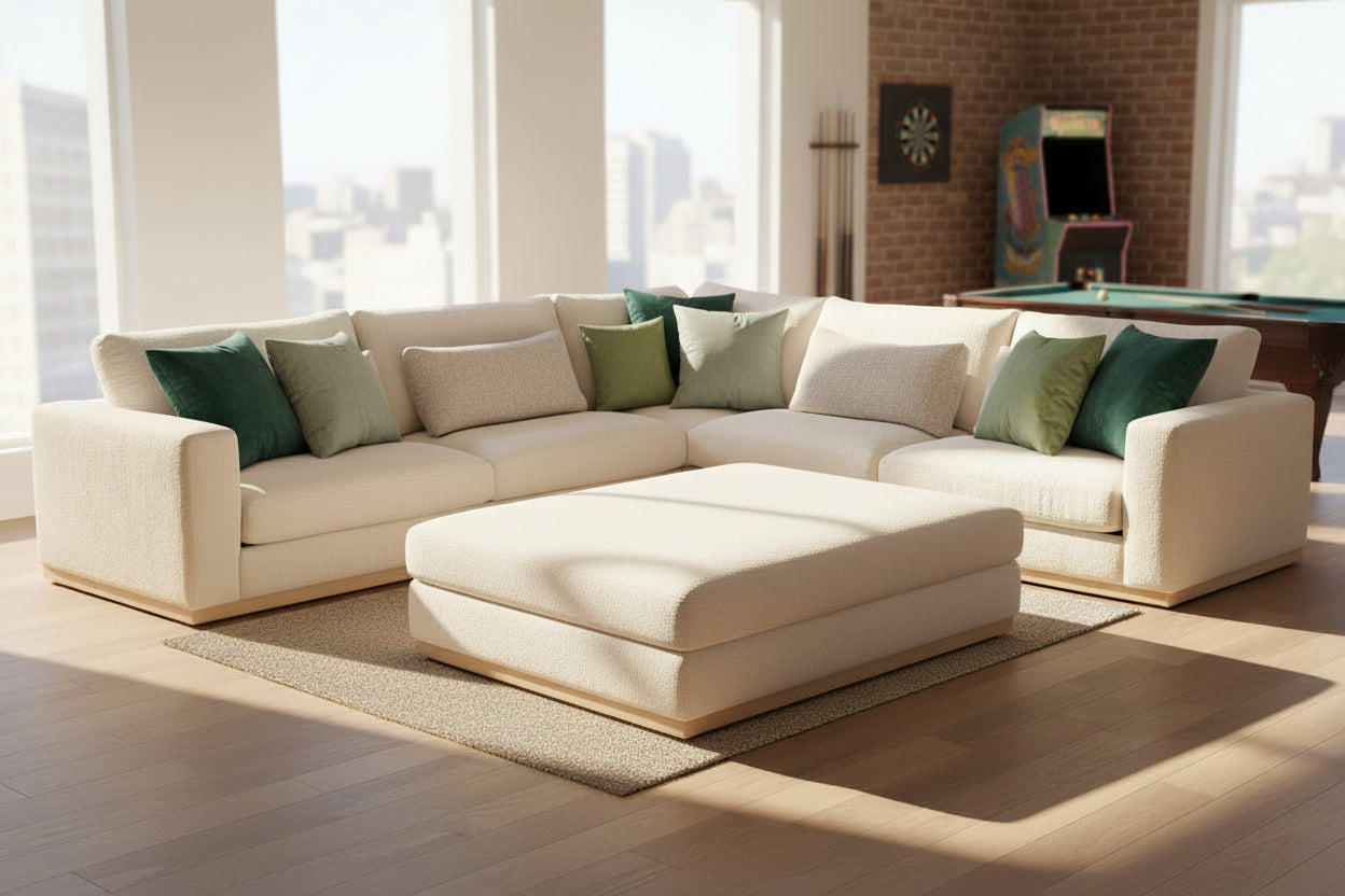 Bodhi Sectional ( OTTOMAN SOLD SEPERATLY) - Chill Blanco 33Hx38Dx124L Ottoman 17Hx45Dx45L