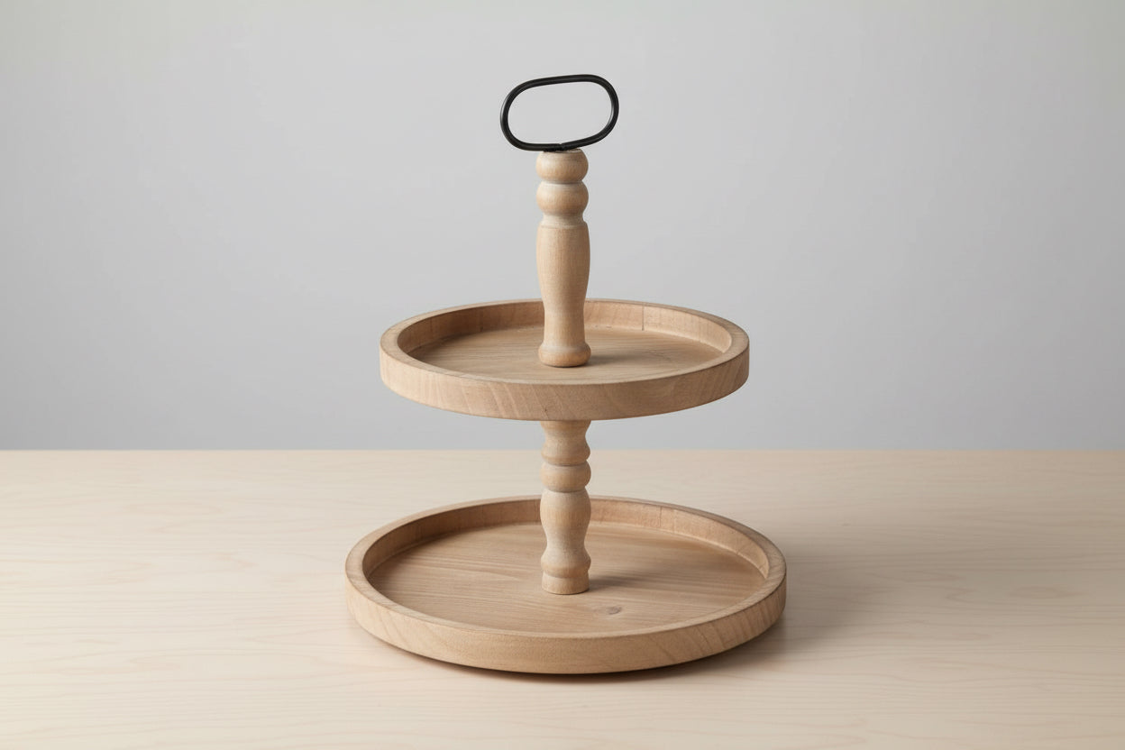 2 TIER WOODEN ROUND STAND