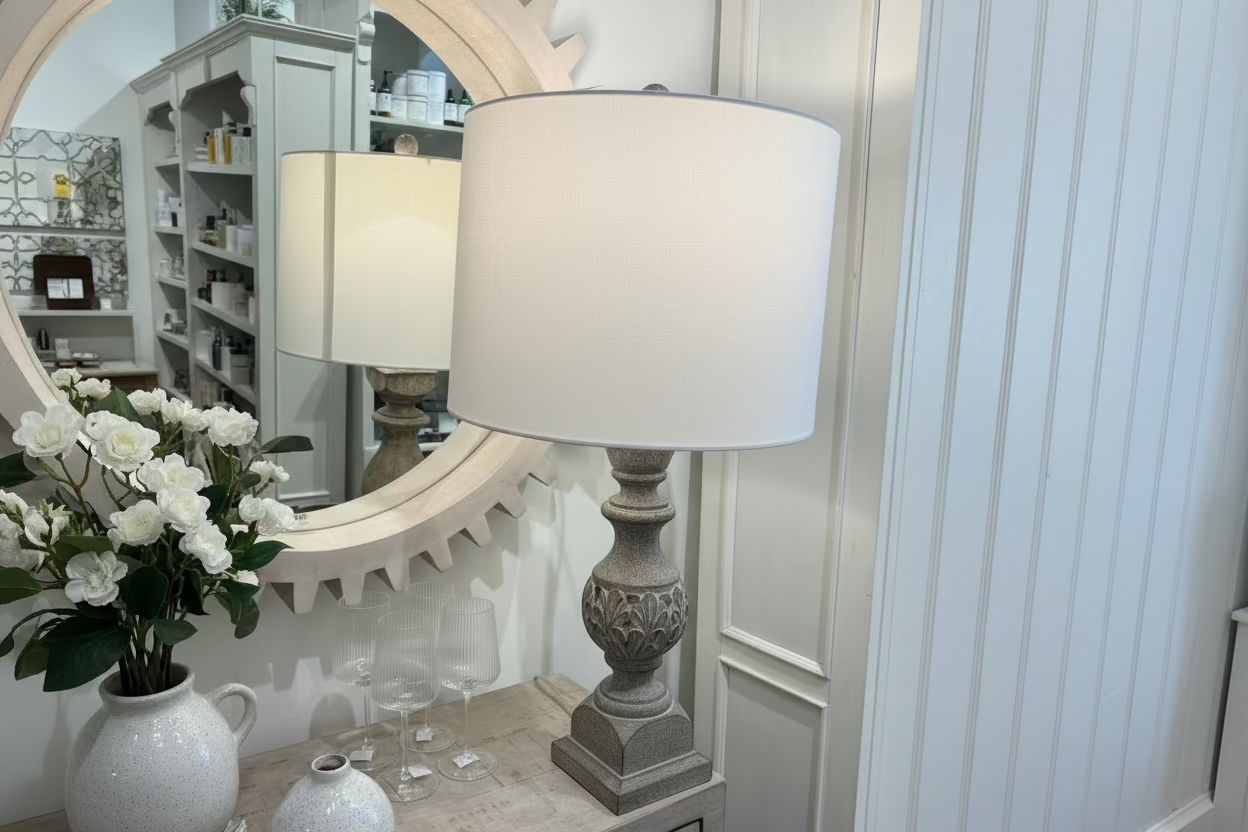 Brown Faux Wood with White Shade 33"