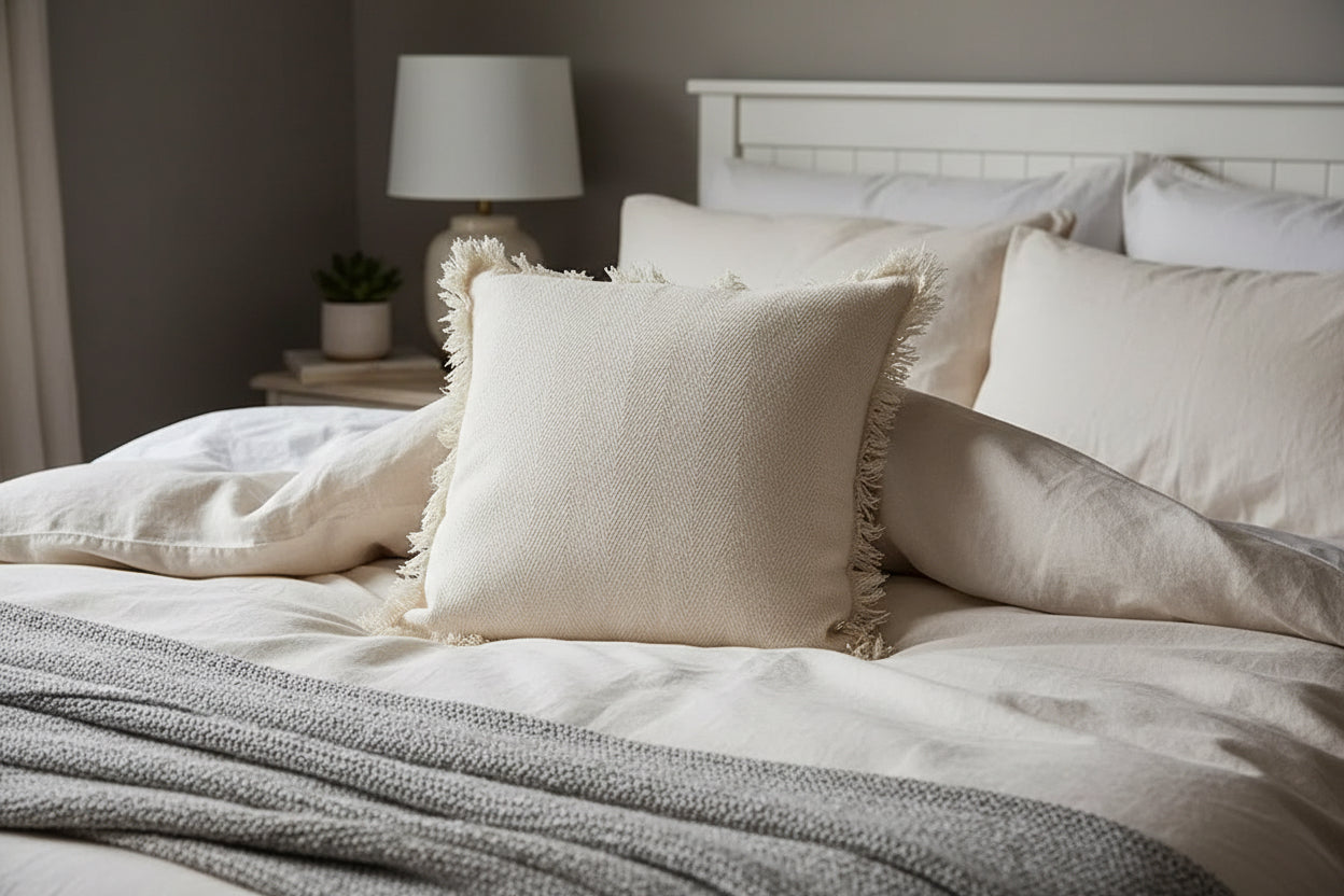 18" X 18" Cotton Cushion Cover with Frayed Edges