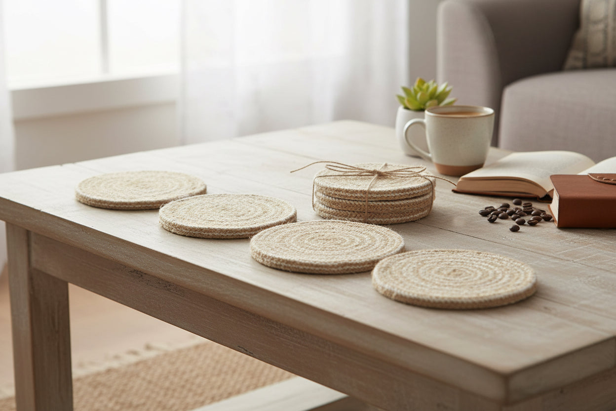 4 PC ROUND BRAIDED COASTER