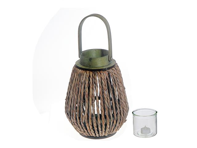Rope-Wrapped Seagrass Lantern with Handle