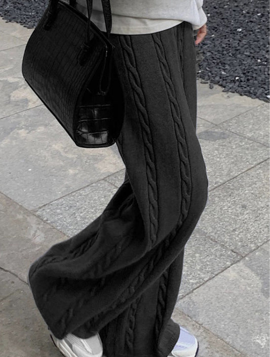 Warm Cable Wool Feeling Knitted Pants w/ Open Bottoms