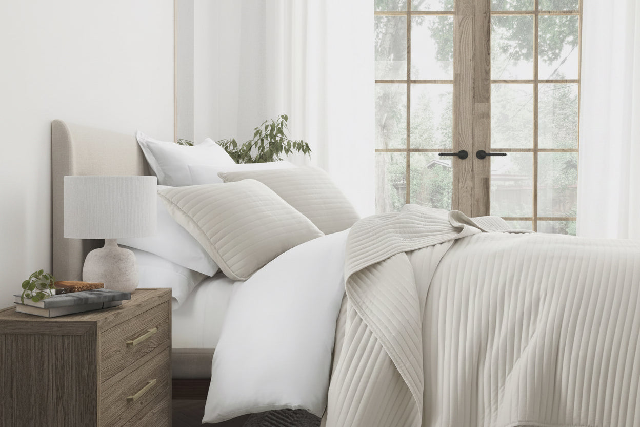 3pc Stripe Stitch Quilted Coverlet Set Natural