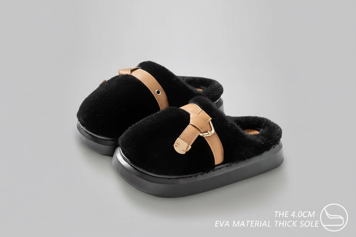 Soft Plush Fuzzy Indoor Slippers W/ Belt