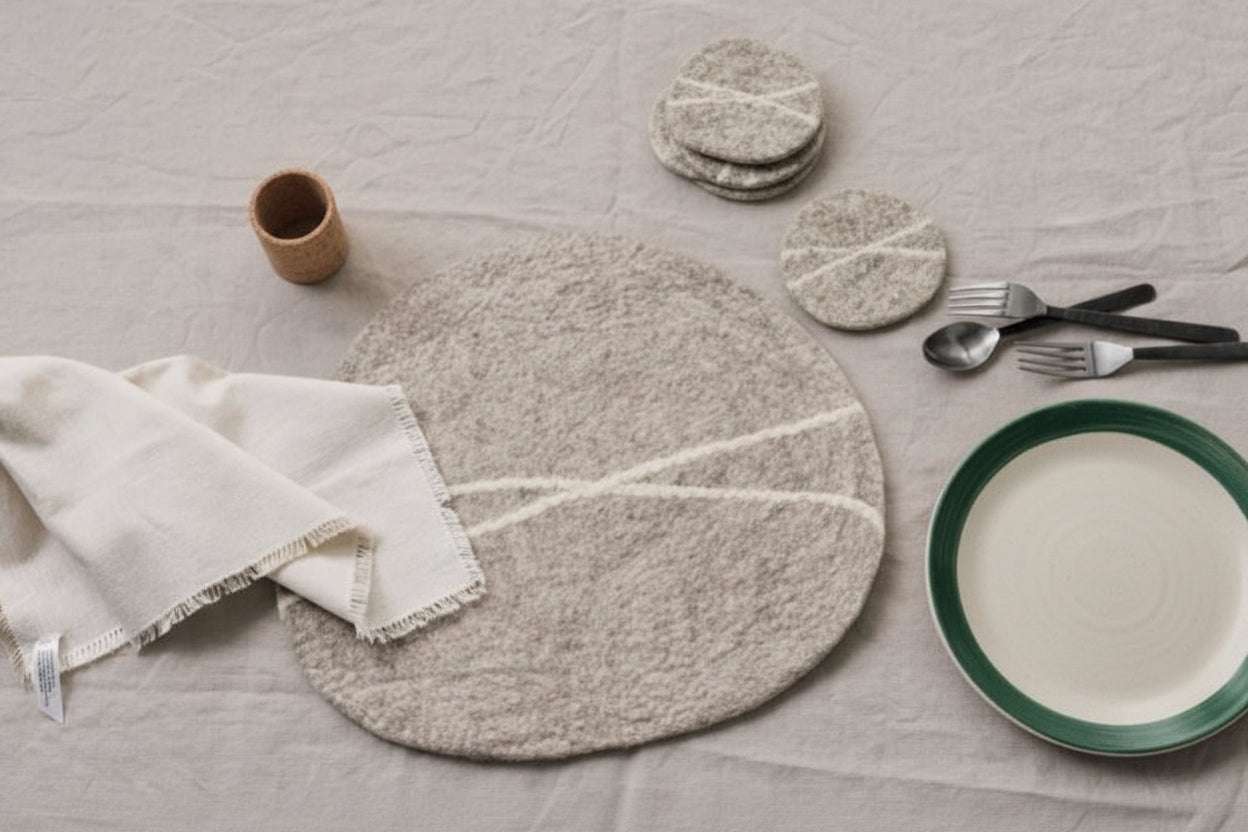 Heirloom Striato Felt Wool Coasters Set of 4 - Flint