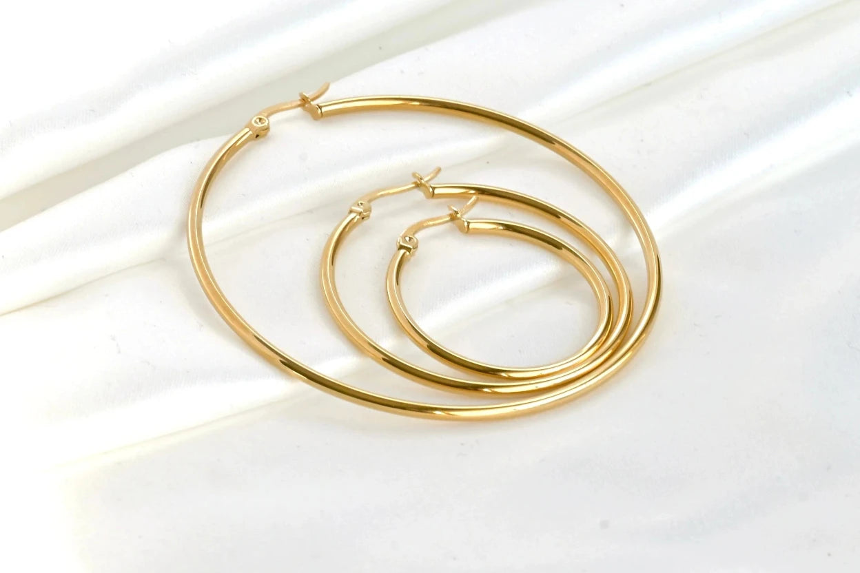 1.8 mm Thin Gold Hoops - Tarnish-Free Large Hoop Earrings