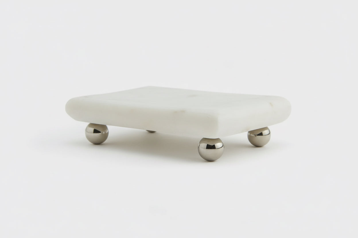 Maeve White Marble Rectangular Soap Dish w/ Feet