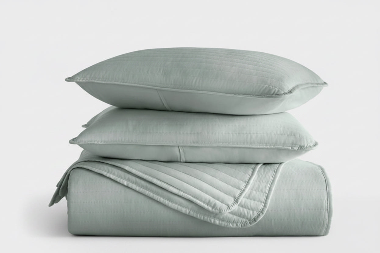 3 PC Stripe Stitch Quilted Coverlet Set