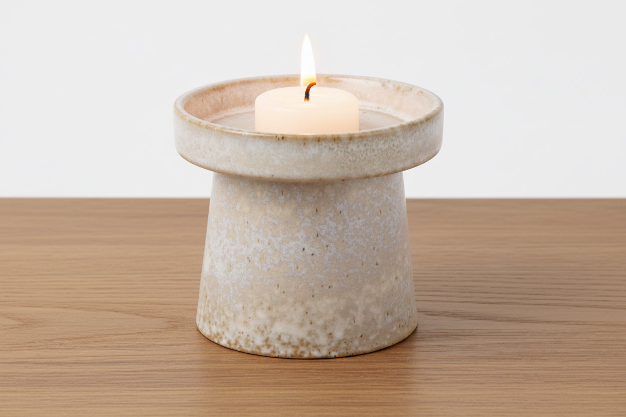 REACTIVE GLAZE PILLER CANDLE HOLDER