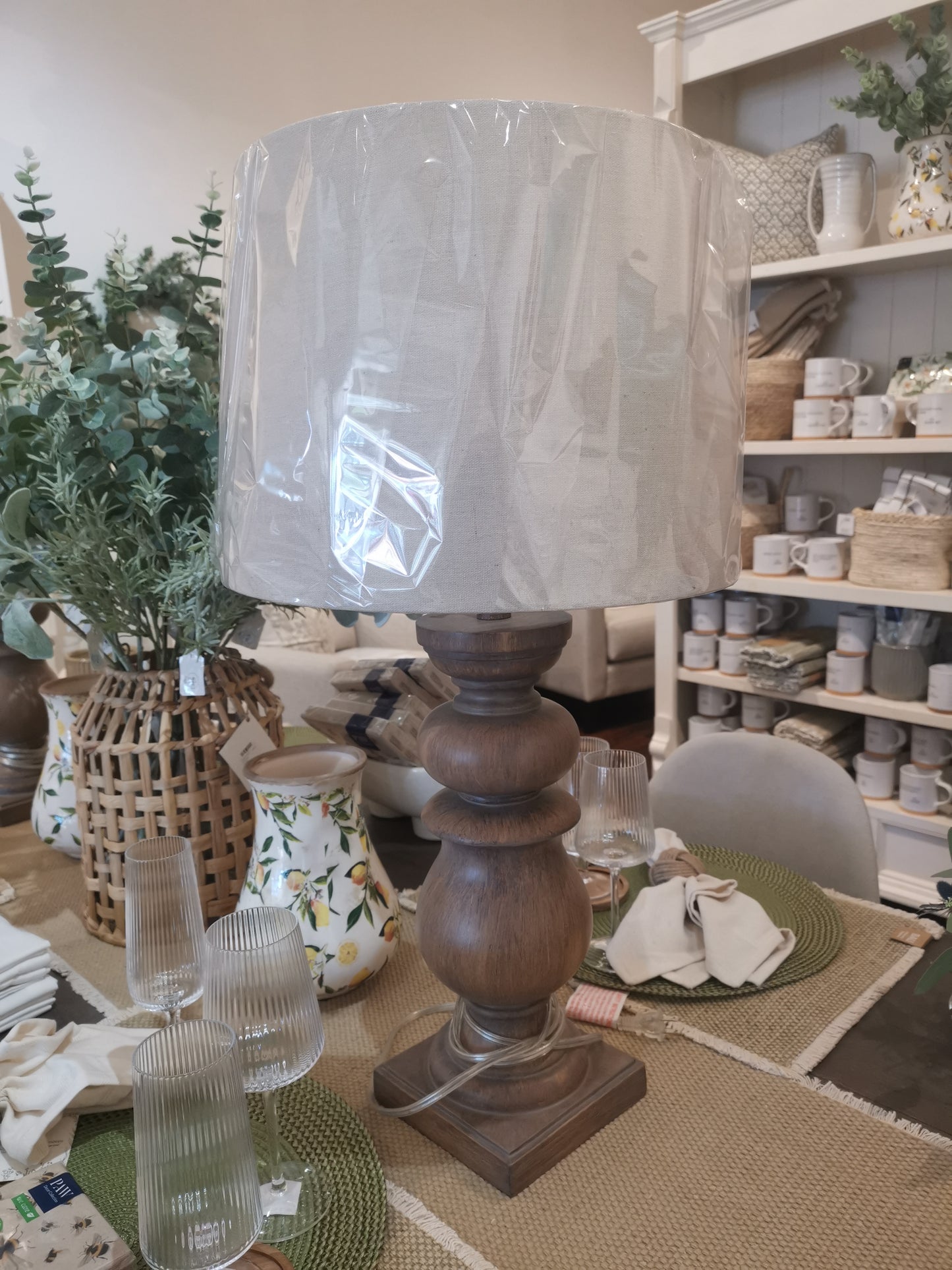 Brown Lamp off Brown Linen Shade 30"