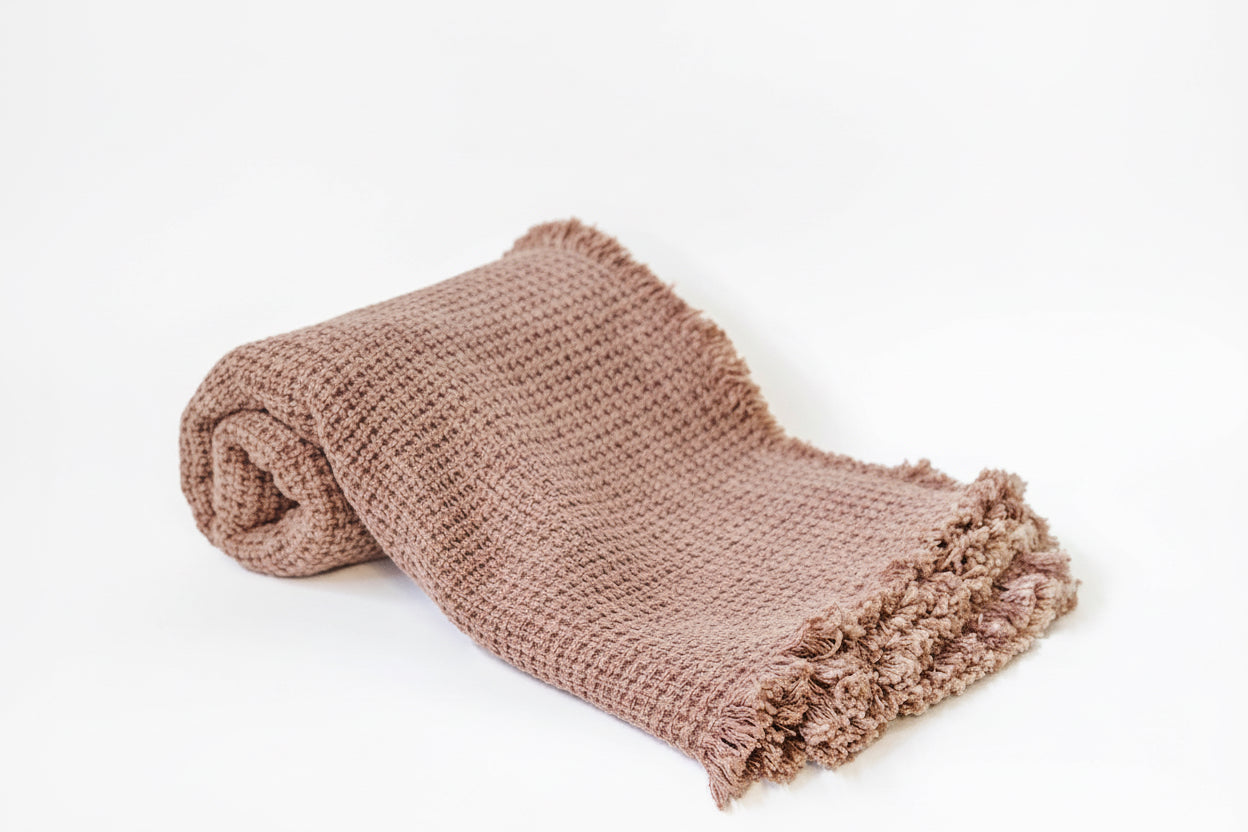 Cotton Slub Trow with Fringes, Dull Rose 50" X 65"