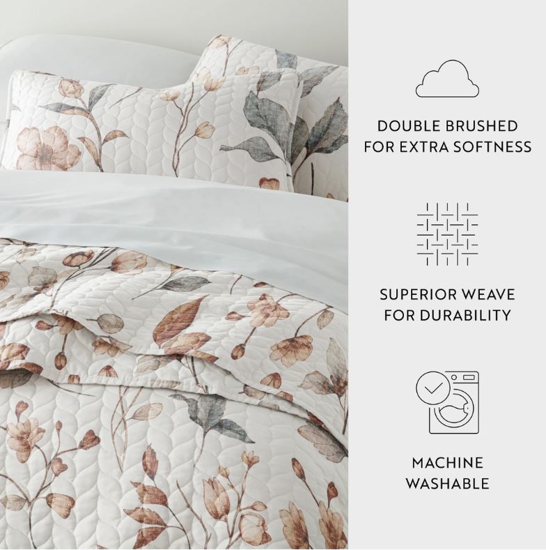 Russet Floral All Season Patterned Reversible Quilt Set