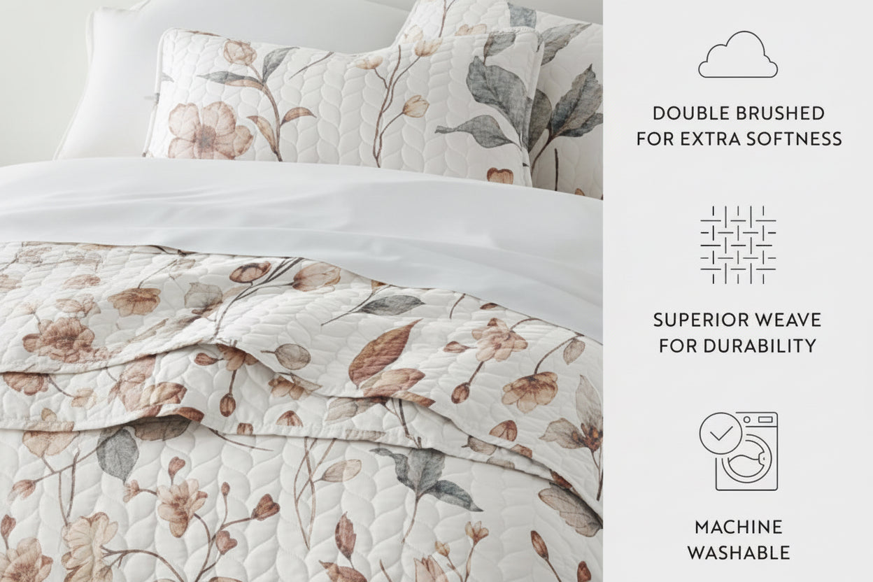 Russet Floral All Season Patterned Reversible Quilt Set