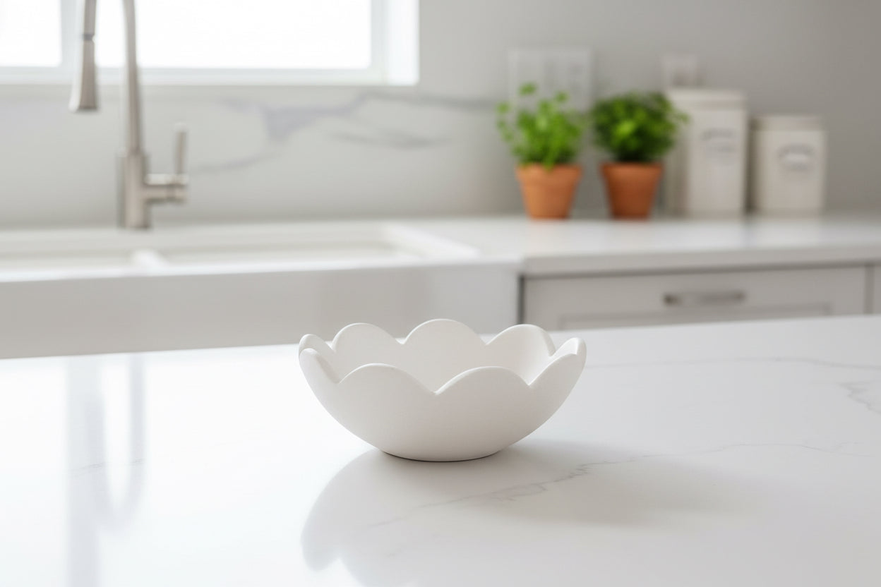 WHITE BOWL WITH SCALLOP EDGE