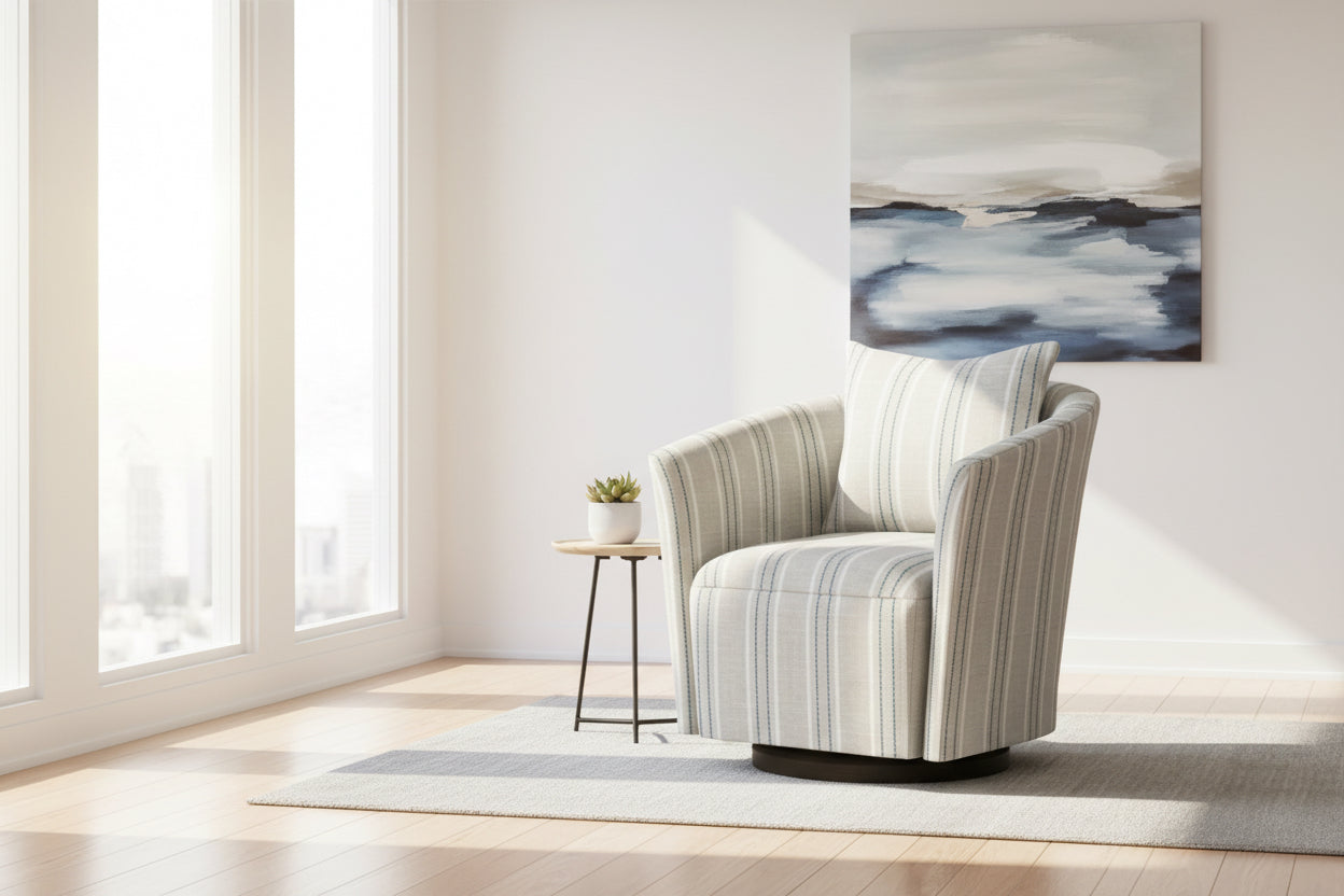 Serena Swivel Chair-Beige and Stripes