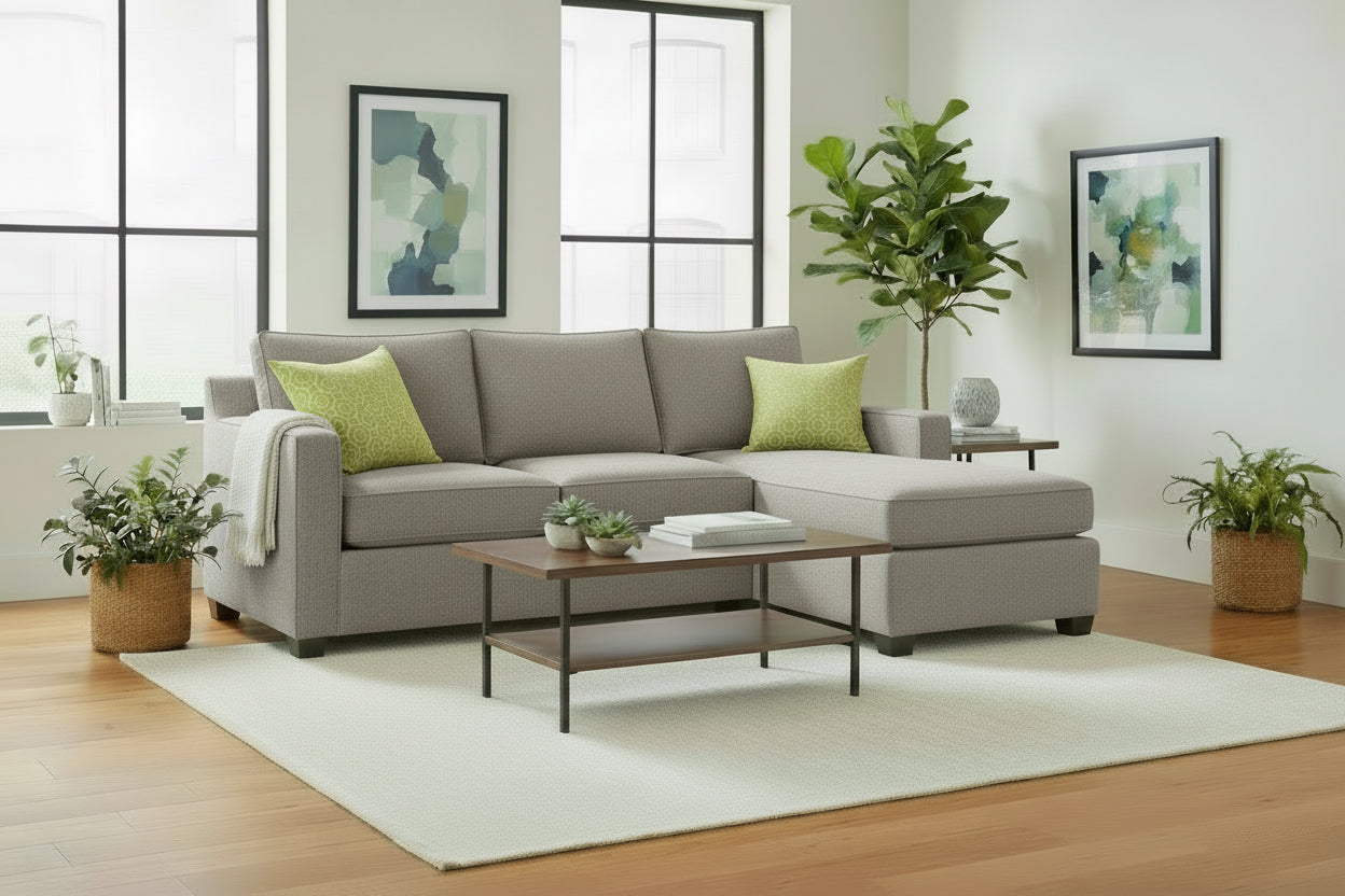 Metro Sofa with chaise Analogy Stone . Feather Soft . Sofa Size 35"38"74" Chaise Size 35"63"28"
