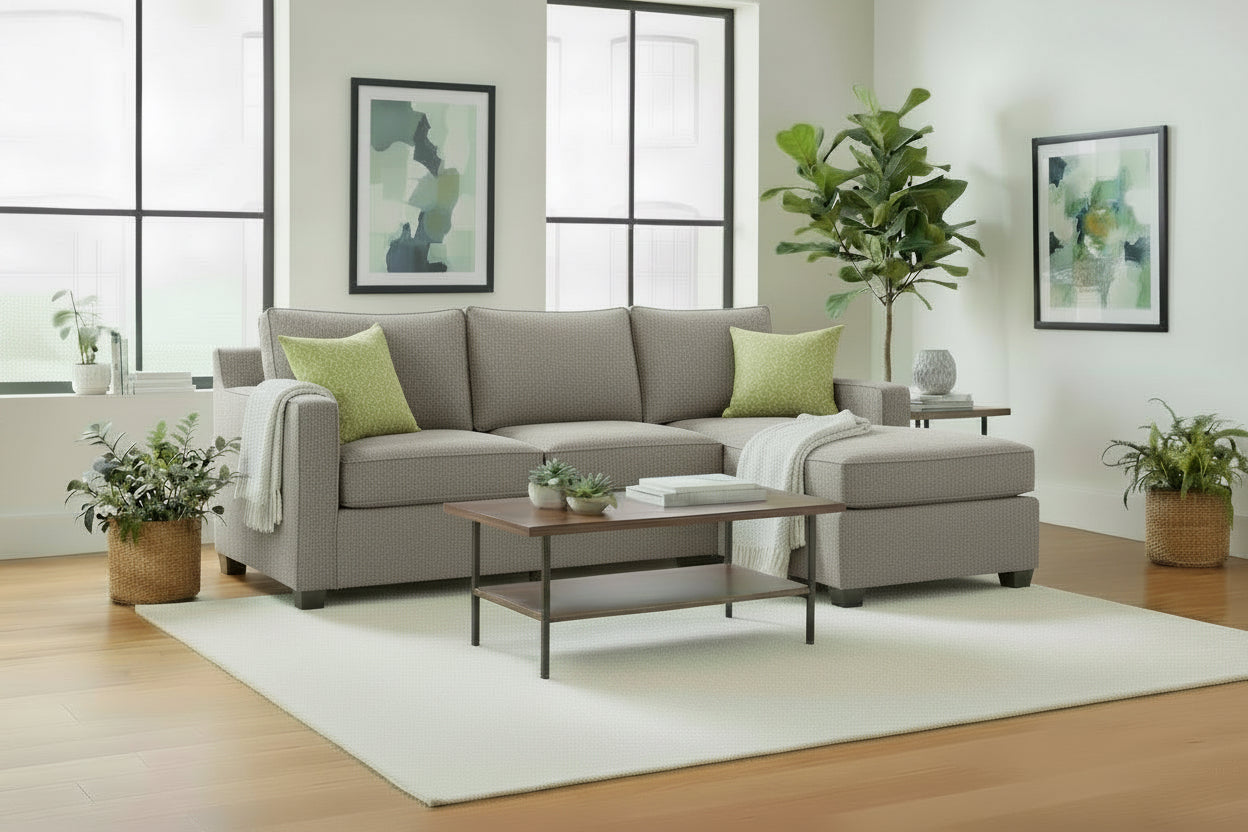 Metro Sofa with chaise Analogy Stone . Feather Soft . Sofa Size 35"38"74" Chaise Size 35"63"28"