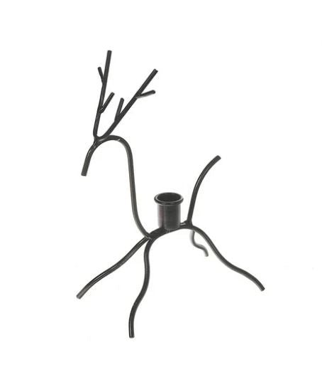Black Metal Deer Taper Candleholder Sprawled