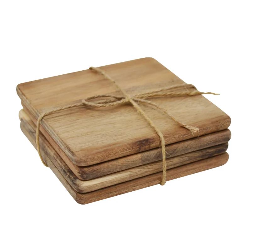 4 PC COASTERS SQUARE WOOD