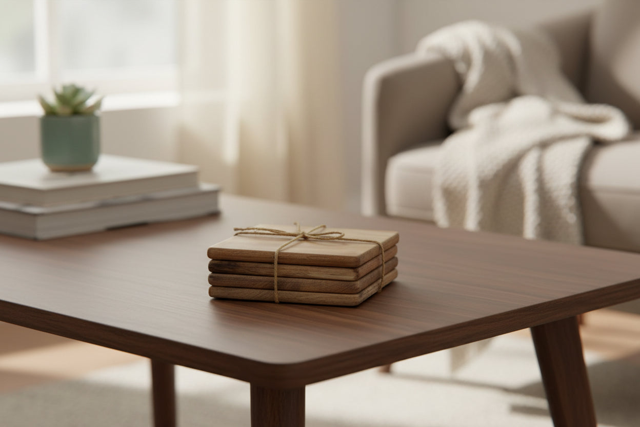 4 PC COASTERS SQUARE WOOD