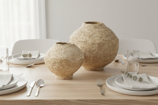 Ritu Paper Mache Pot Vase - Sm Beige