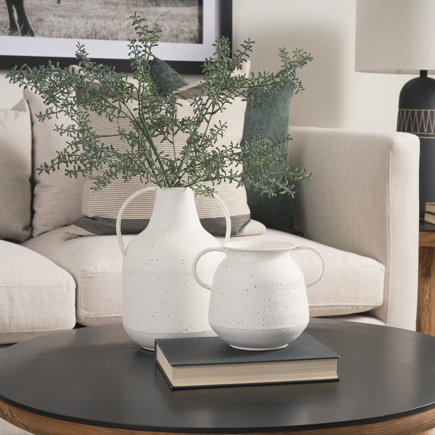 Treva Tall White/Black Speckles Metal Vase