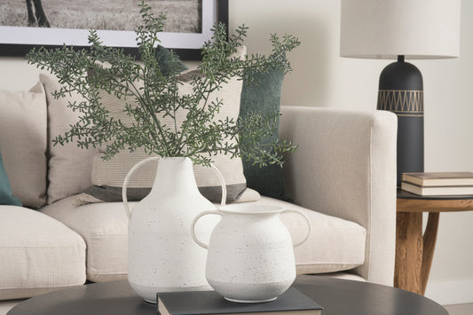 Treva Tall White/Black Speckles Metal Vase