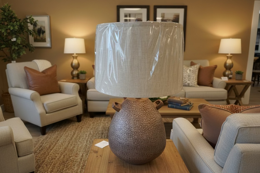 Large Clay Brown Jug Lamp wood Trim 31" #74