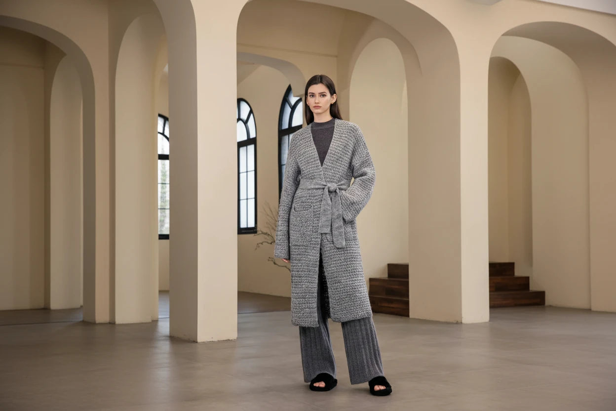 Belted Open-Knit Cardigan
