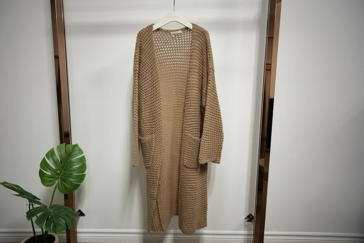 Belted Open-Knit Cardigan