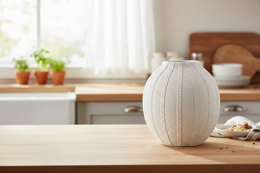Knit and Cabled Vase - Round White
