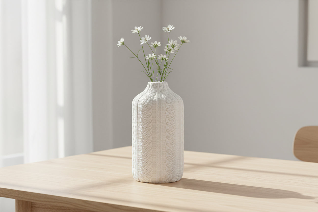 Knit and Cabled Vase - Slim White