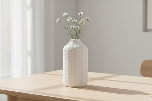 Knit and Cabled Vase - Slim White