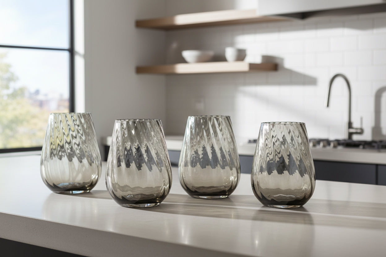 Twist Optic Stemless Wine Glass - Smoke